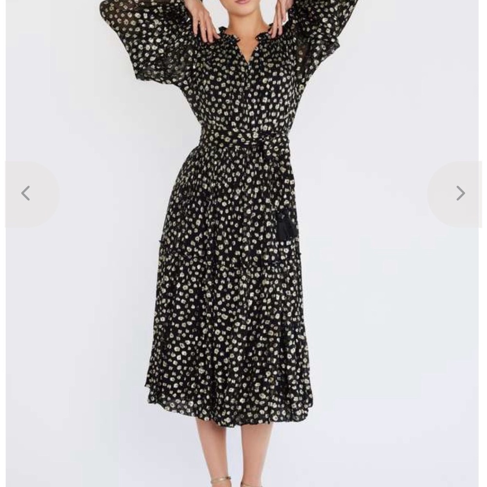 Black Floral Long Sleeve Midi Dress